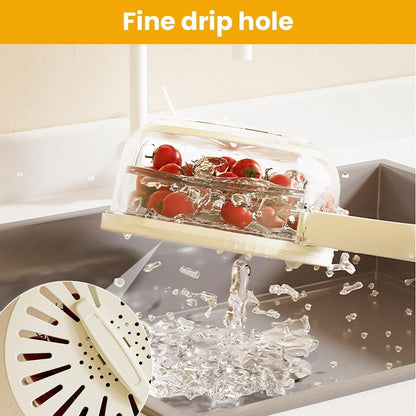Fruit Washing Wowl with Strainer, 2026 New Multipurpose Drain Basket with Lid, 2 in 1 Fruit Drainer Container with Foldable Handle for Refrigerator Kitchen (White, 1PCS)