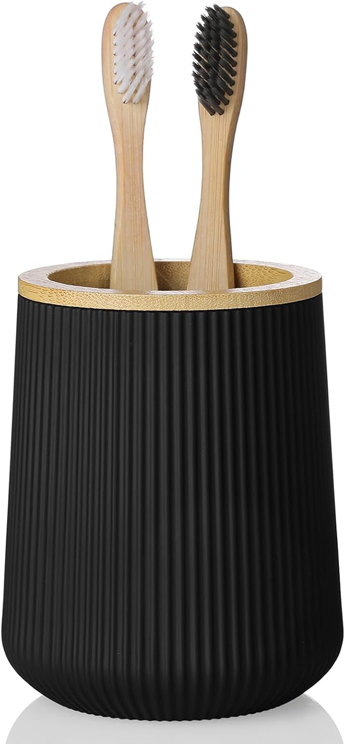 YAUKPH Black Striped Toothbrush Holder | for Electric Toothbrushes Bathroom Organizer Cup for Toothpaste Kids & Adults