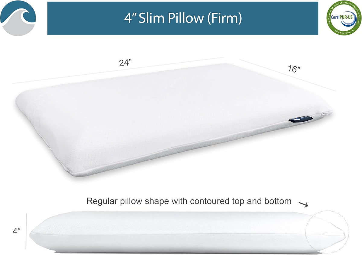 Bluewave Bedding Ultra Slim Gel Memory Foam Pillow for Stomach and Back Sleepers - Thin, Flat Design for Cervical Neck Alignment and Deeper Sleep (2.75-Inches Height, Standard Size)