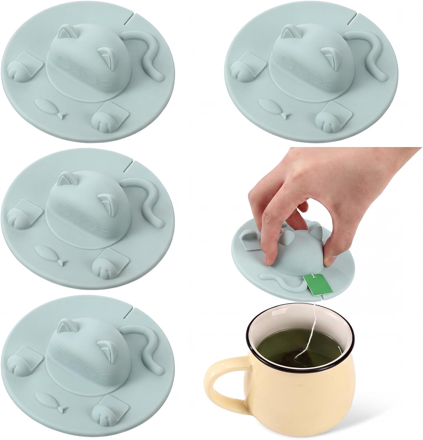 4 Pcs Tea Bag Squeezer 4 Inch Silicone Tea Bag Holder & Squeezer Dishwasher Safe Purple Cute Cat-shaped Cup Silicone Lids Warm Cover Supplies