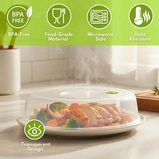 Flexzion Microwave Plate Covers Set of 5 - BPA-Free Microwave Cover with Adjustable Steam Vent, Dishwasher Safe Microwave Splatter Cover, Transparent Plastic Food Covers for Microwave Cooking