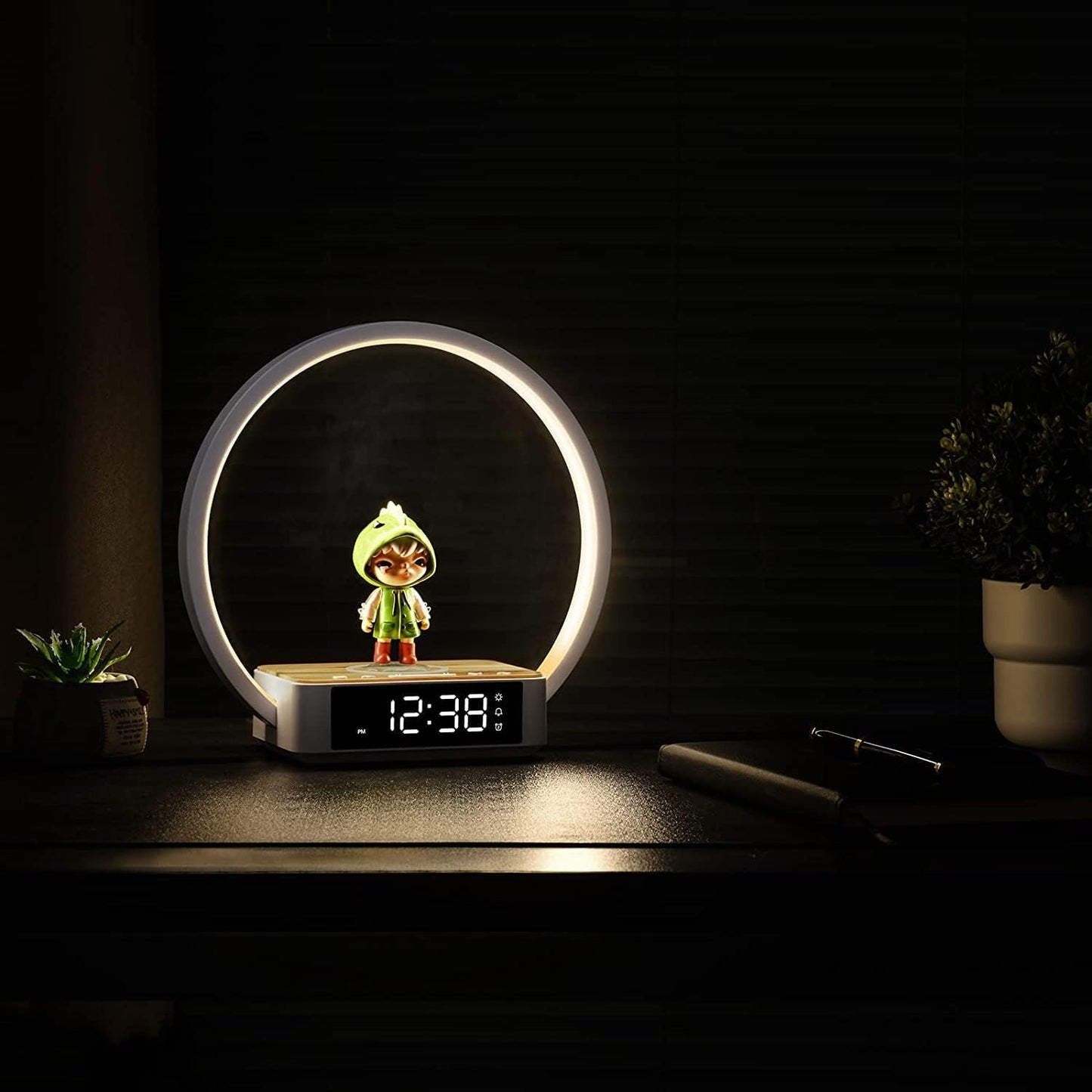 WILIT Bedside Lamp with Alarm Clock,Touch Lamp with Wireless Charger,Nightlight for Bedroom,Sunrise Wake-up Light,3-Grade Dimmable,Birthday Gifts for Her,Women,Men,Mom,Daughter,Girlfriend(Wood Grain)