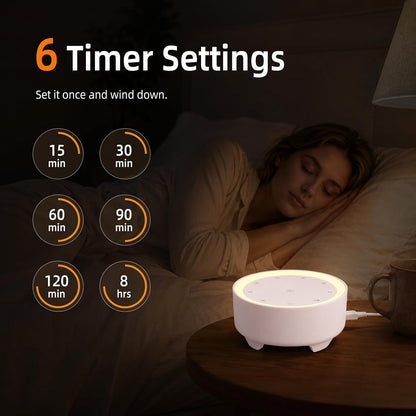 Kipcush White Noise Machine for Sleeping, Baby & Adults, High-Fidelity Non-Looping Sounds, Sleep Sound Machine with Dimmable Night Light, USB Powered, Memory Function, Home, Nursery & Travel