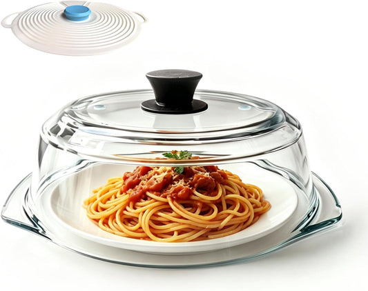 Microwave Splatter Cover, Glass Microwave Cover For Food With Easy-Grip Silicone Handle, Food Grade,Bpa Free, With Vent Hole, Dishwasher Safe, An Additional Reusable Heat-Resistant Cover Is Provided.