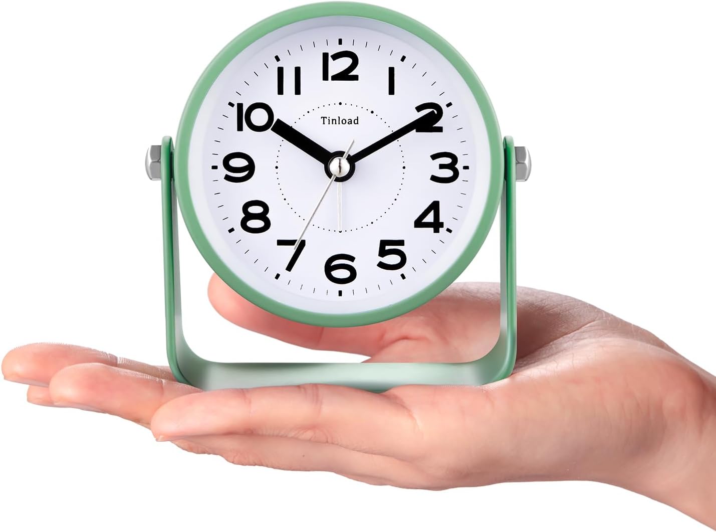 Tinload Analog Alarm Clock for Bedroom, Silent Non-Ticking Quartz Movement, Battery Operated with Snooze & On-Demand Light, Bedside Desk Table Clock, Ideal for Home, Office (Green)