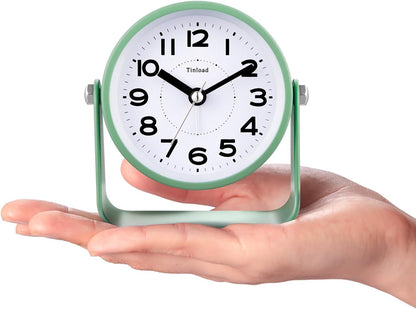 Tinload Analog Alarm Clock for Bedroom, Silent Non-Ticking Quartz Movement, Battery Operated with Snooze & On-Demand Light, Bedside Desk Table Clock, Ideal for Home, Office (Green)