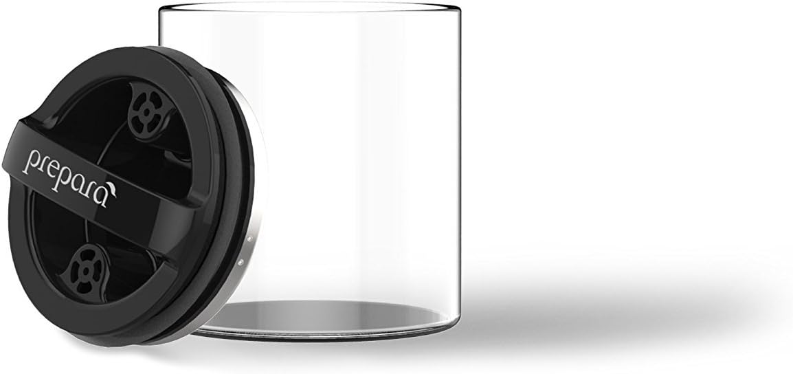 Prepara Evak Compact Glass Food Storage, Small, Black | Borosilicate Glass Container Vacuum Seal Lid & Black Handle, Odor & BPA-Free, Ideal for Coffee, Tea, Pantry Dry Goods