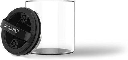 Prepara Evak Compact Glass Food Storage, Small, Black | Borosilicate Glass Container Vacuum Seal Lid & Black Handle, Odor & BPA-Free, Ideal for Coffee, Tea, Pantry Dry Goods