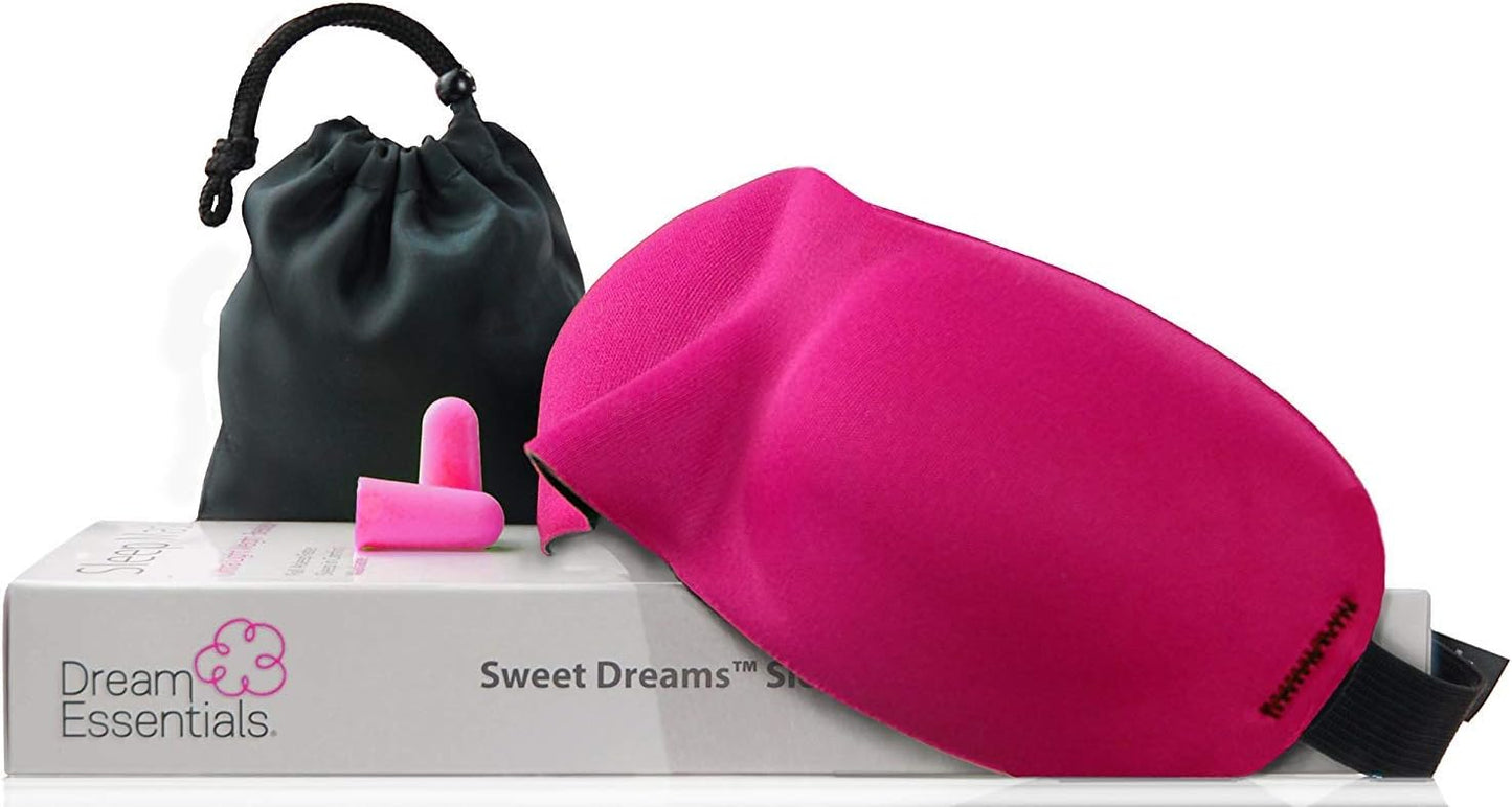 Dream Essentials Sweet Dreams Contoured Sleep Mask Kit, Royal Blue Eye Mask for Sleeping with Travel Pouch, Earplugs, Lash Space, Quick Release Strap, Light Blocking Travel Accessories Gift Set | Royal Blue contoured sleep mask kit with pouch, earplugs,