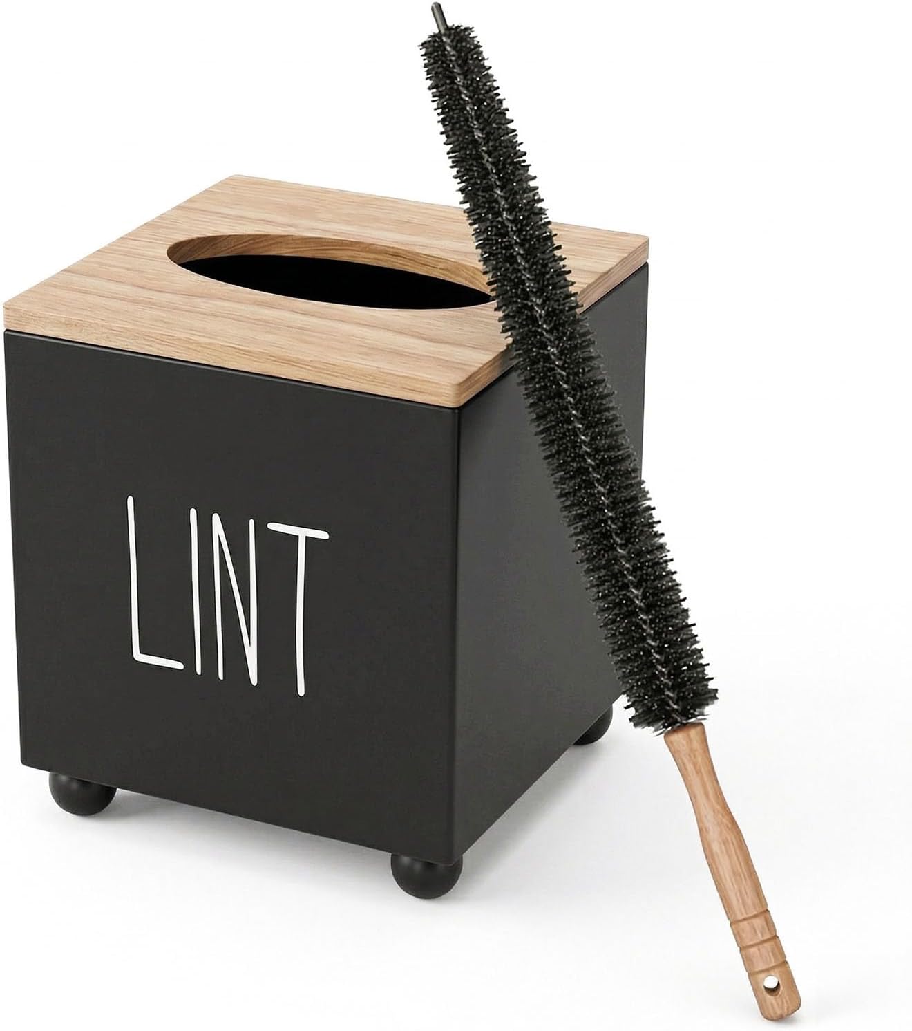 Lint Bin for Laundry Room, Farmhouse Lint Box, Wooden Lint Holder with Lid, Lint Container for Laundry Room Decor, Dryer Lint Trash Can for Laundry Accessory Organization