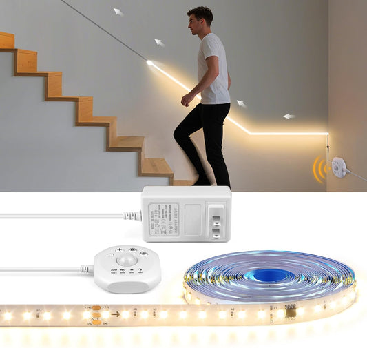 Motion Sensor LED Strip Light Kit 16.4Ft Running Water Flowing | LED Strip Lights Cut&Dimmable, 3000K 24V Motion Activated Flexible Horse Race Tape Light for Room Stair Corridor