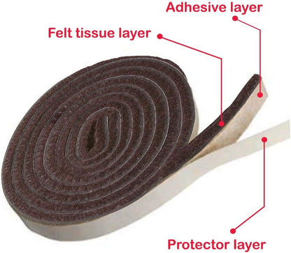 Self Adhesive Felt Furniture Pads: Furniture Sliders for Hardwood Floors, Chair Leg Floor Protectors, Heavy Duty Felt Strip Roll for All Hard Surfaces, 1/2" x 60" Roll, Beige