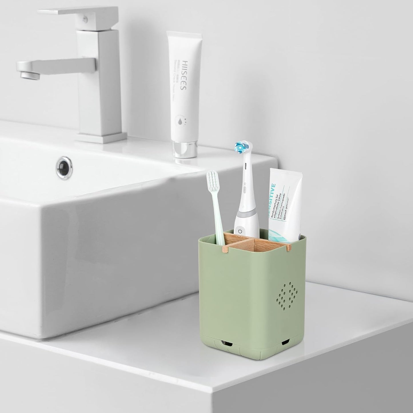 Toothbrush Holders for Bathrooms, Electric Toothbrush Holder, White | Toothbrush and Toothpaste Organizer for Bathroom Countertop, 3 Slot Vanity Storage