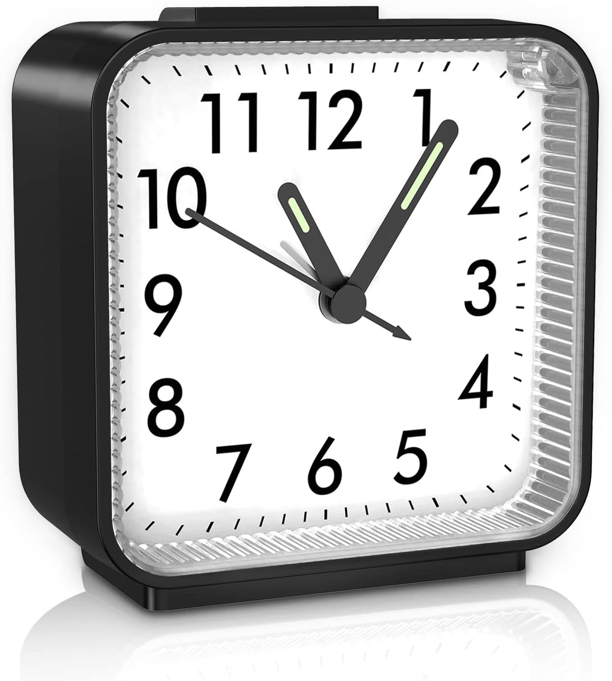 Analog Alarm Clock, Silent Non Ticking Table Clock, Travel Bedside Clock with Snooze, Night Light, Ascending Beep Sounds, Battery Operated Loud Small Clocks for Bedroom Travel Office, Black