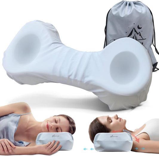 Cervical Neck Roll Pillow, Say Goodbye to Neck Pain, Travel Neck Support Pillow for Side Sleepers, Ergonomic Memory Foam Camping Pillow, Cervical Traction Device with Storage Bag