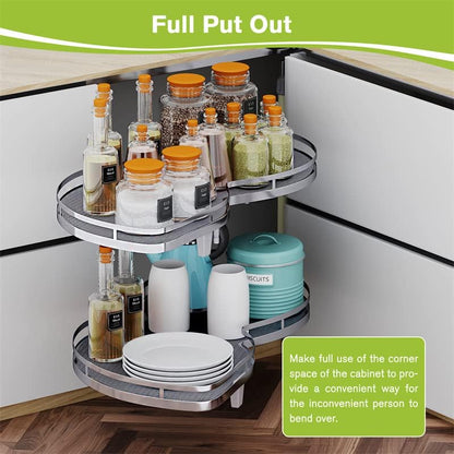 Blind Corner Cabinet Pull Out Organizer, Soft Close Swing Right Pull Out Cabinet Organizer 36inch, Corner Cabinet Lazy Susan for Corner Cabinet Blind Shelf, 2 Tiers Tray, Adjustable Height