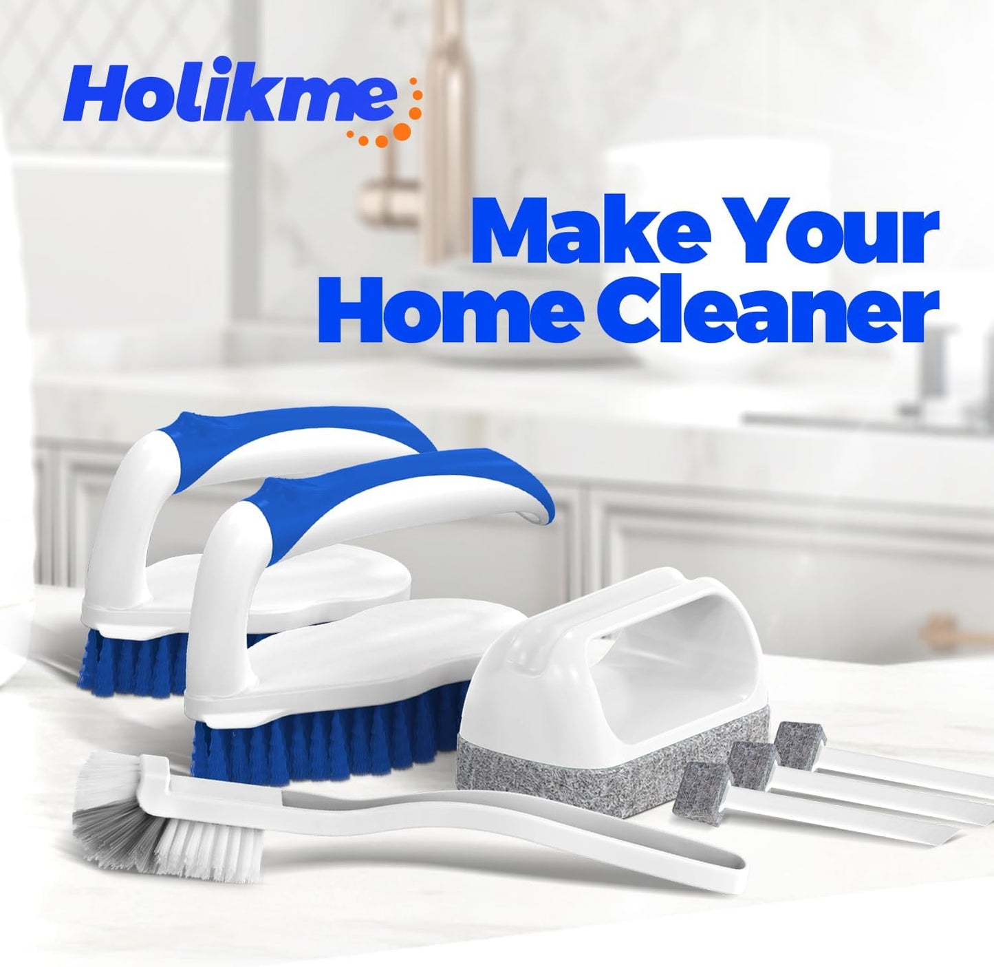 Holikme 7 Pack Cleaning Brush Scrub Brush Kitchen Brush for Floor,Green | Deep Cleaning Brush Set, Scrub Pads with Scraper Tip for Pool Walls, Bathroom, Grout, Floor, Bike, Tub, Shower