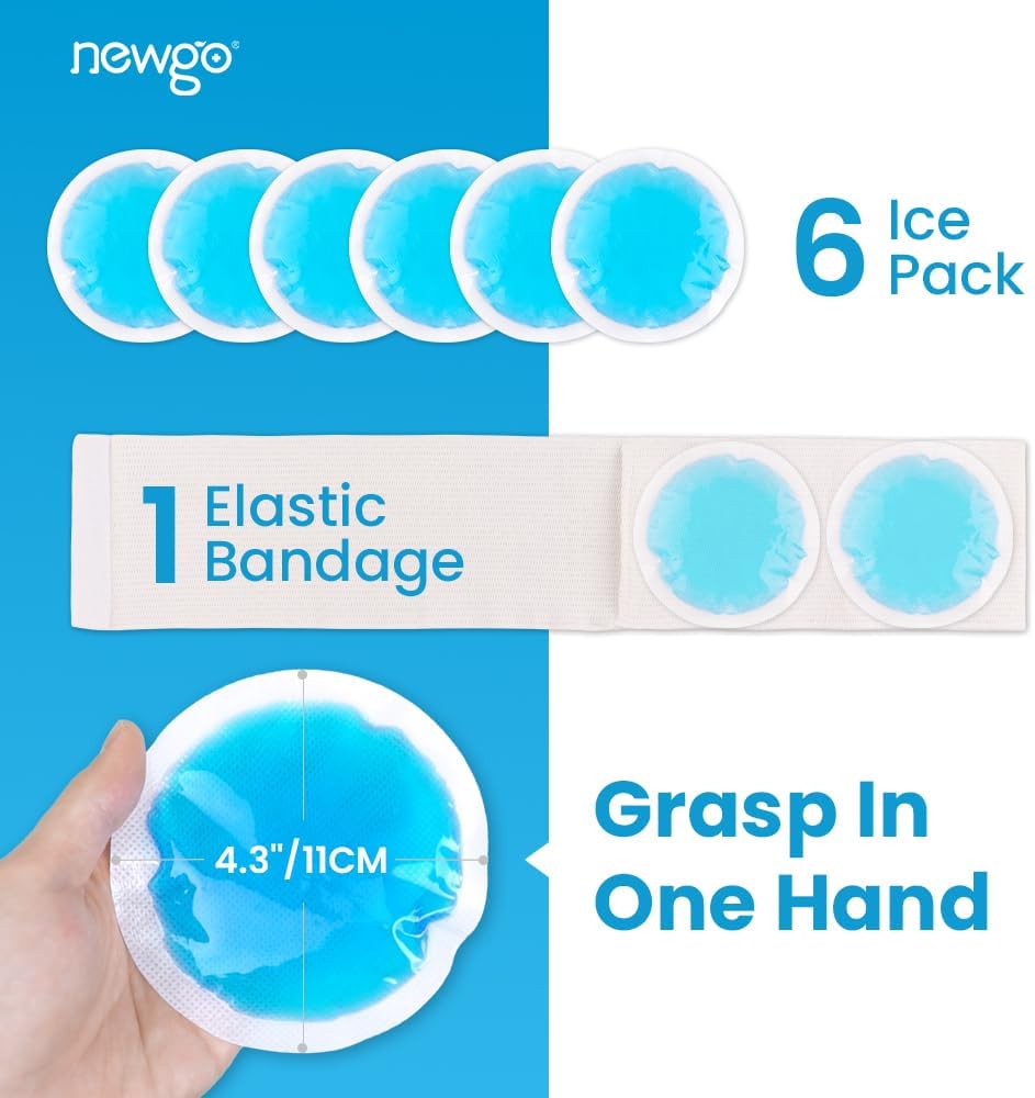 NEWGO Small Ice Packs for Injuries Reusable with Cloth Backing, 6 Packs | FSA Eligible, Round Hot and Cold Gel Pack, Flexible Cold Pack for Face, Toothache, Eyes Pain Relief