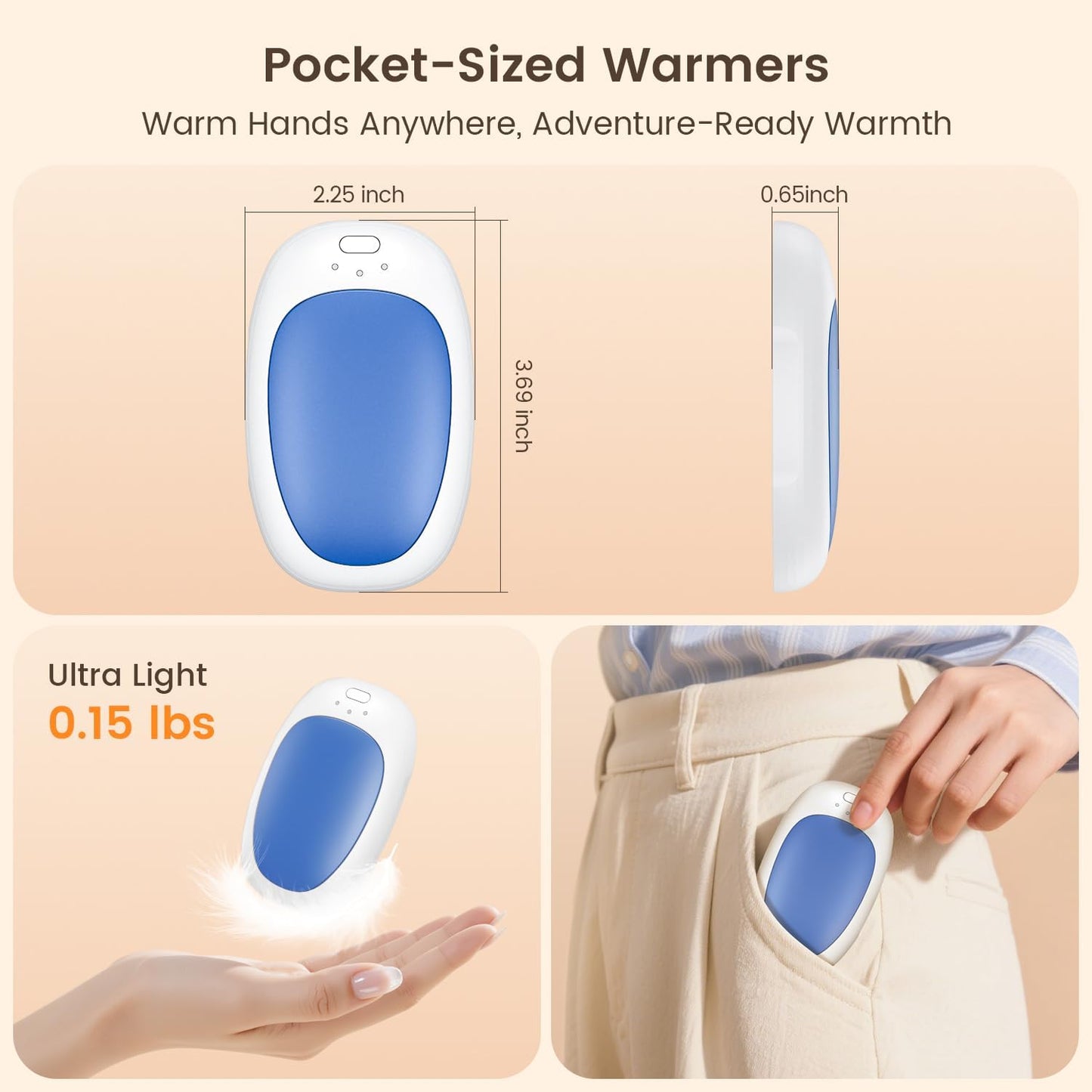 infray Hand Warmers Rechargeable, 2 Pack Electric Hand Warmer Reusable USB Pocket Warmer, 3 Settings Heated Portable AI Handwarmer Great Gifts for Christmas, Outdoor, Golf, Hunting