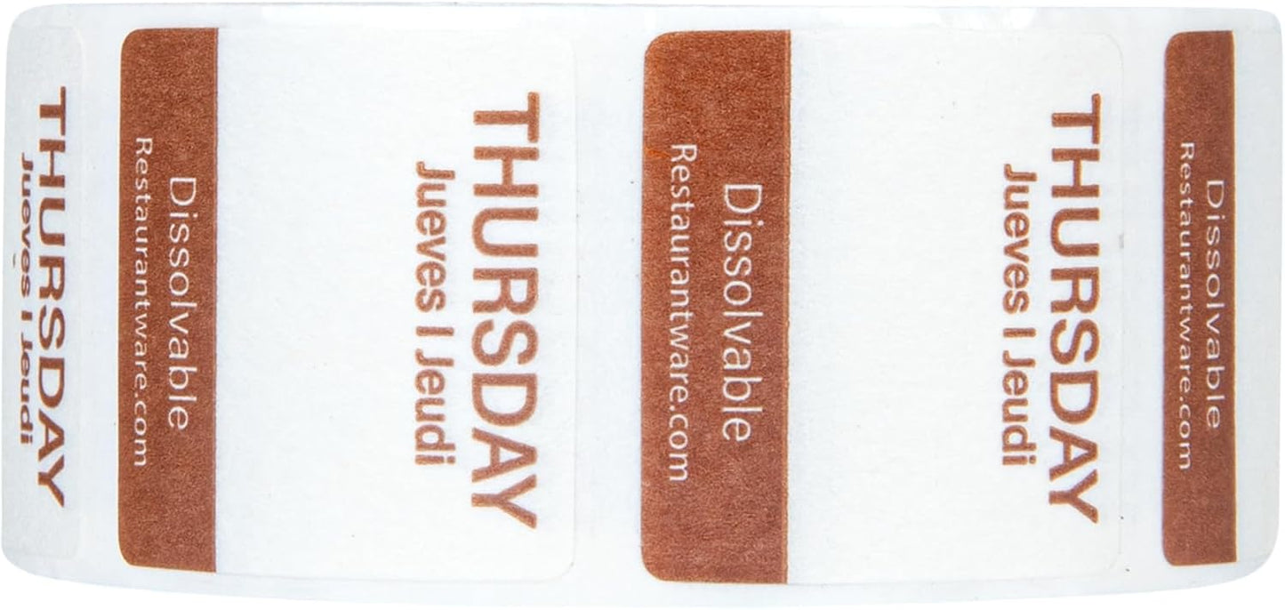 Restaurantware RW Smart 1 Inch x 1 Inch Food Rotation Labels 500 Dissolvable Food Safety Labels - Premium Trilingual Orange Paper Day Of The Week Labels For Food Storage Or Prep Saturday