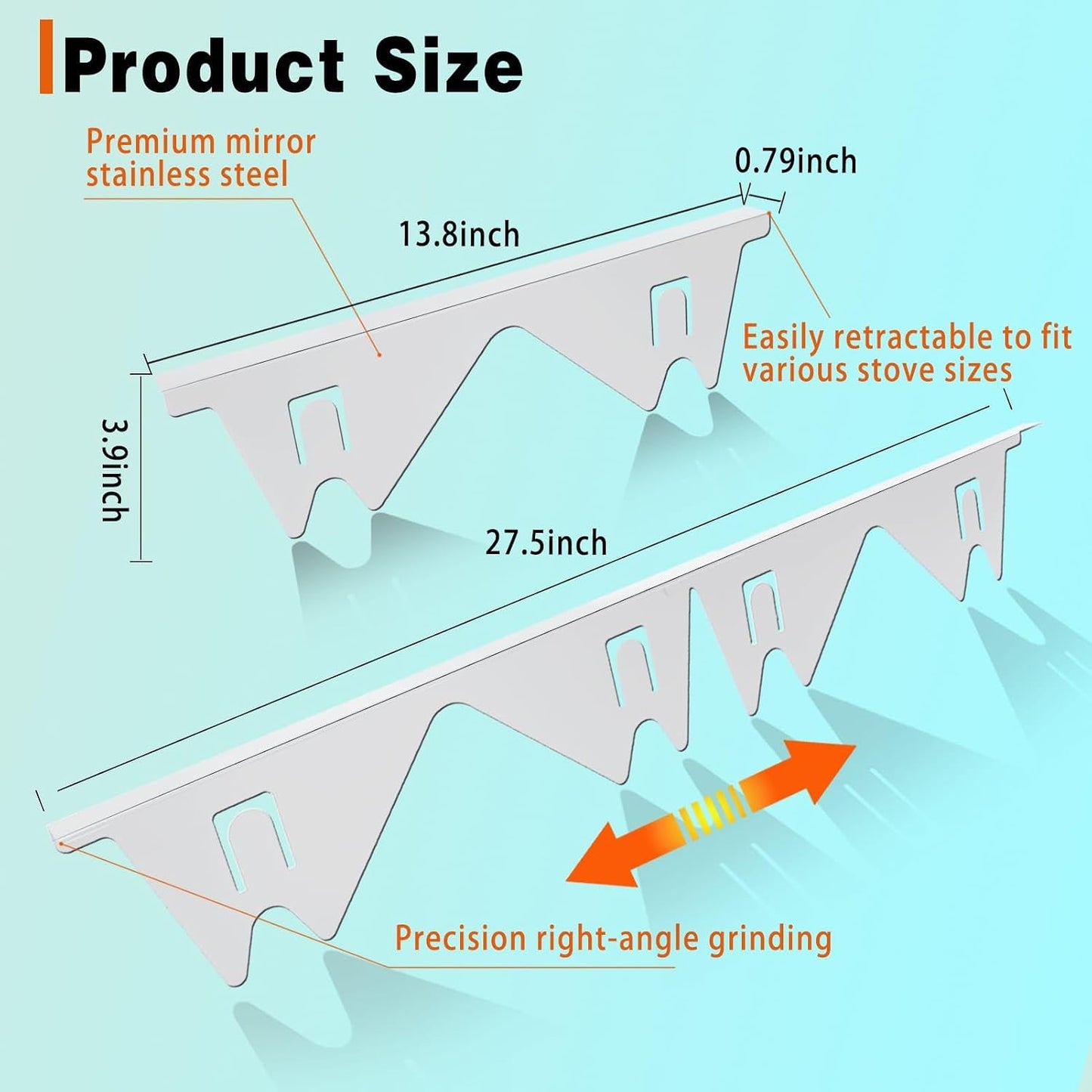 Stove Gap Covers Stainless Steel, 2 Pack Stove Gap Filler Easy Retractable Length 13.8" to 27.5", Width 0.79" Stove Gap Guards Range Trim Kit, Heat Resistant Guard Between Stove Top & Counter
