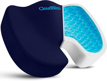 CloudBliss Gel Memory Foam Seat Cushion for Long Sitting, Large, Black