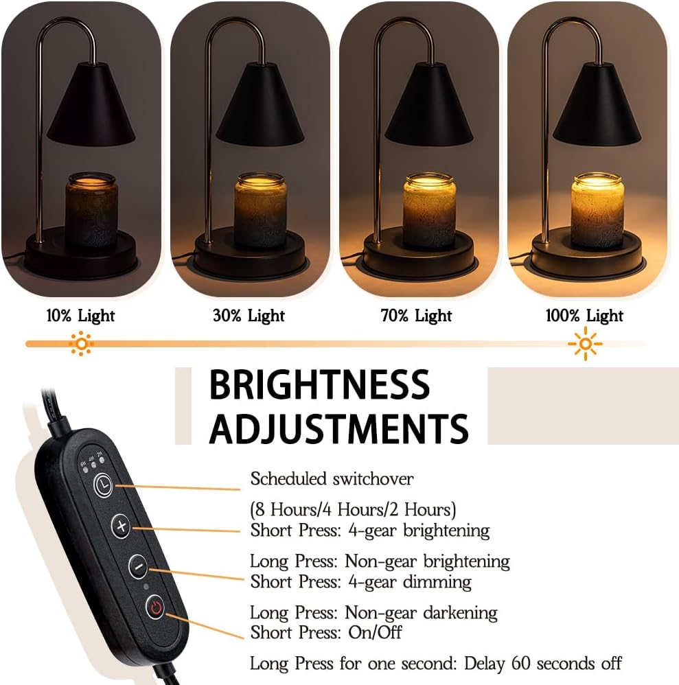Vintage Candle Warmer Lamp with Timer Dimmer, Adjustable Height | Vintage farmhouse style with 2 bulbs, adjustable height, timer and dimmer for flameless fragrance in bedroom or home gifts