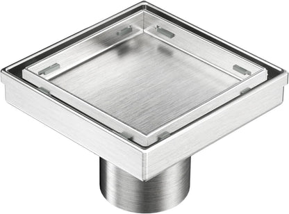 Neodrain 4" Brushed Square Shower Drain with Removable Tile Insert Grate | 304 Stainless Steel Tile Square Drain, Hidden Drain,Easy to Clean, Waterproof & Sturdy Shower Drain, CUPC Certified