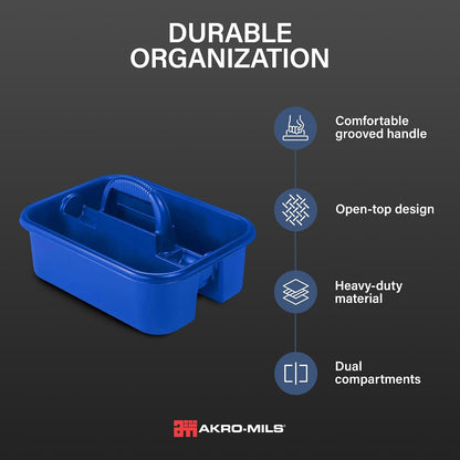 Akro-Mils 09185 Plastic Tote Tool & Supply Cleaning Caddy with Handle, (18-3/8-Inch x 13-7/8-Inch x 9-Inch), Blue (09185BLUE)
