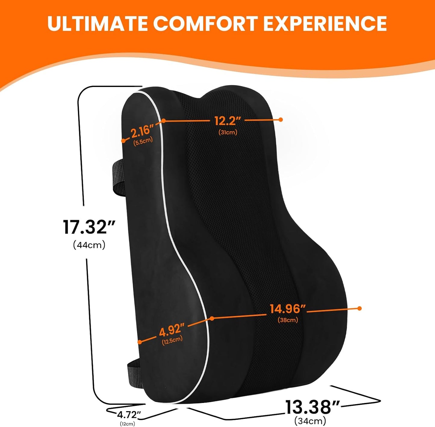 CloudBliss Lumbar Support Pillow, Memory Foam for Office Chair, Black | Ergonomic High-Density Memory Foam, Adjustable Straps, Washable Mesh Cover, Lower Back Support for Office, Gaming & Car Seat