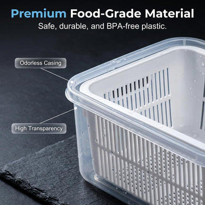 Fruit Containers for Fridge with Colanders (2, 750ml + 1500ml) | Food Storage Containers with Lids