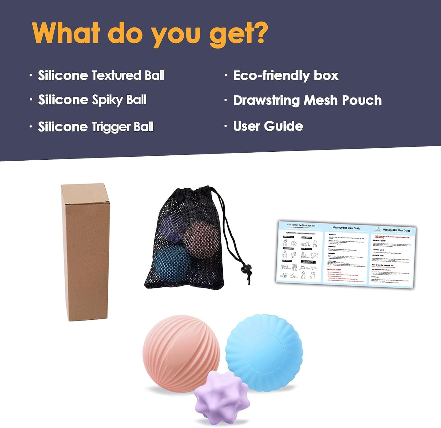3-Piece Silicone Lacrosse Ball Set for Deep Tissue and Trigger Points - Smooth, Textured, and Spiky Massage Balls for Myofascial Release, Muscle Knots & Plantar Fasciitis