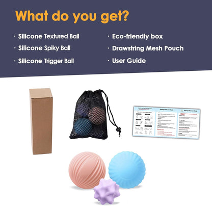 3-Piece Silicone Lacrosse Ball Set for Deep Tissue and Trigger Points - Smooth, Textured, and Spiky Massage Balls for Myofascial Release, Muscle Knots & Plantar Fasciitis