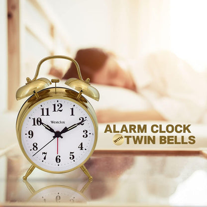Westclox Big Ben Twin Bell Alarm Clock | Loud Alarm Clock for Heavy Sleepers | Battery Operated Clock with Backlight for Bedside Table, Bedroom, Kids Room, Desk (Gold, 4")