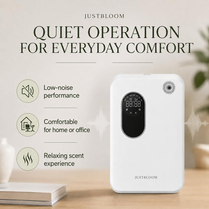 JUSTBLOOM Hotel Essential Oil Diffuser, Waterless Fragrance Diffuser | Up to 4000 Sq Ft: Smart App Control, Cold Air Diffusion, ,360° Ambient Light, Auto Shut-Off, Premium Aluminum Design
