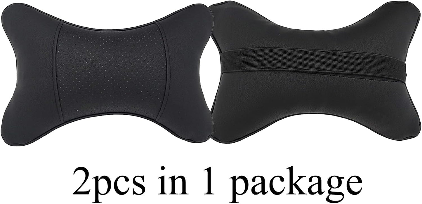2 Packs Car Neck Pillows, Dual-Side PU Leather Car Headrest with Fiber Filling, Universal Soft Neck Support Pillow for Car, Home & Office (Black)