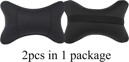 2 Packs Car Neck Pillows, Dual-Side PU Leather Car Headrest with Fiber Filling, Universal Soft Neck Support Pillow for Car, Home & Office (Black)