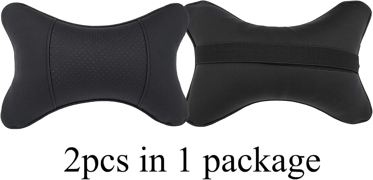 2 Packs Car Neck Pillows, Dual-Side PU Leather Car Headrest with Fiber Filling, Universal Soft Neck Support Pillow for Car, Home & Office (Black)