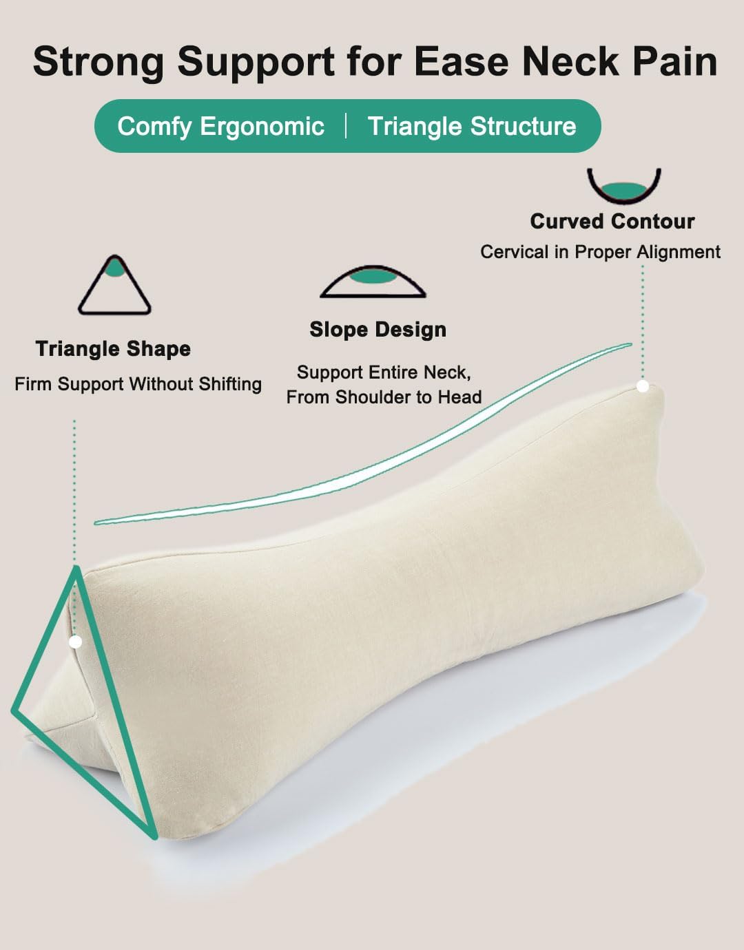 Cervical Buckwheat Neck Roll Pillow for Pain Relief, Firm Neck Support Bolster for Back Sleepers, Washable Cover, Ideal for Office Lunch Break, Blue 15 X 5 Inches