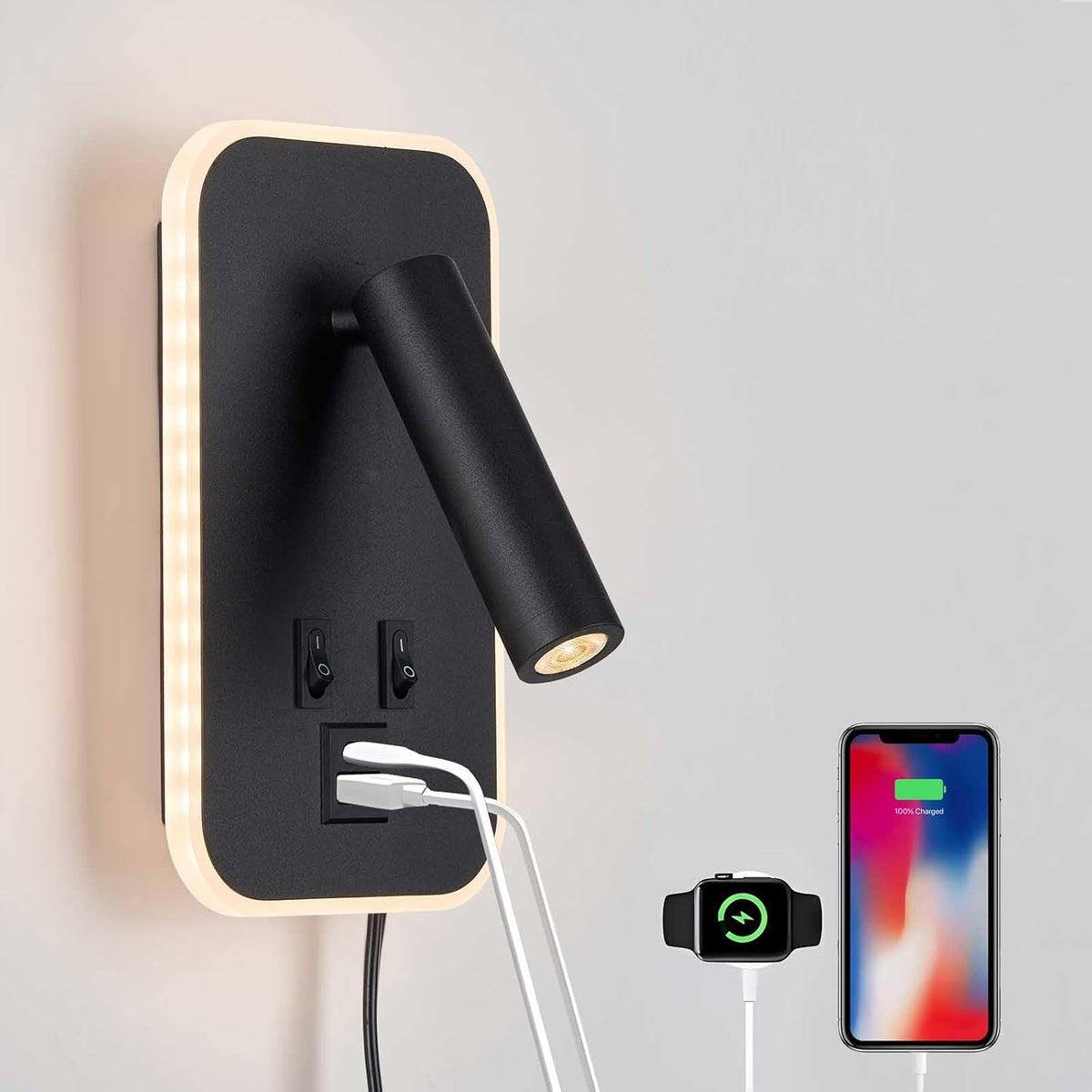 Wall Mount Headboard Reading Lights, Plug-in Bunk Bedside Lamp Wall Sconce
