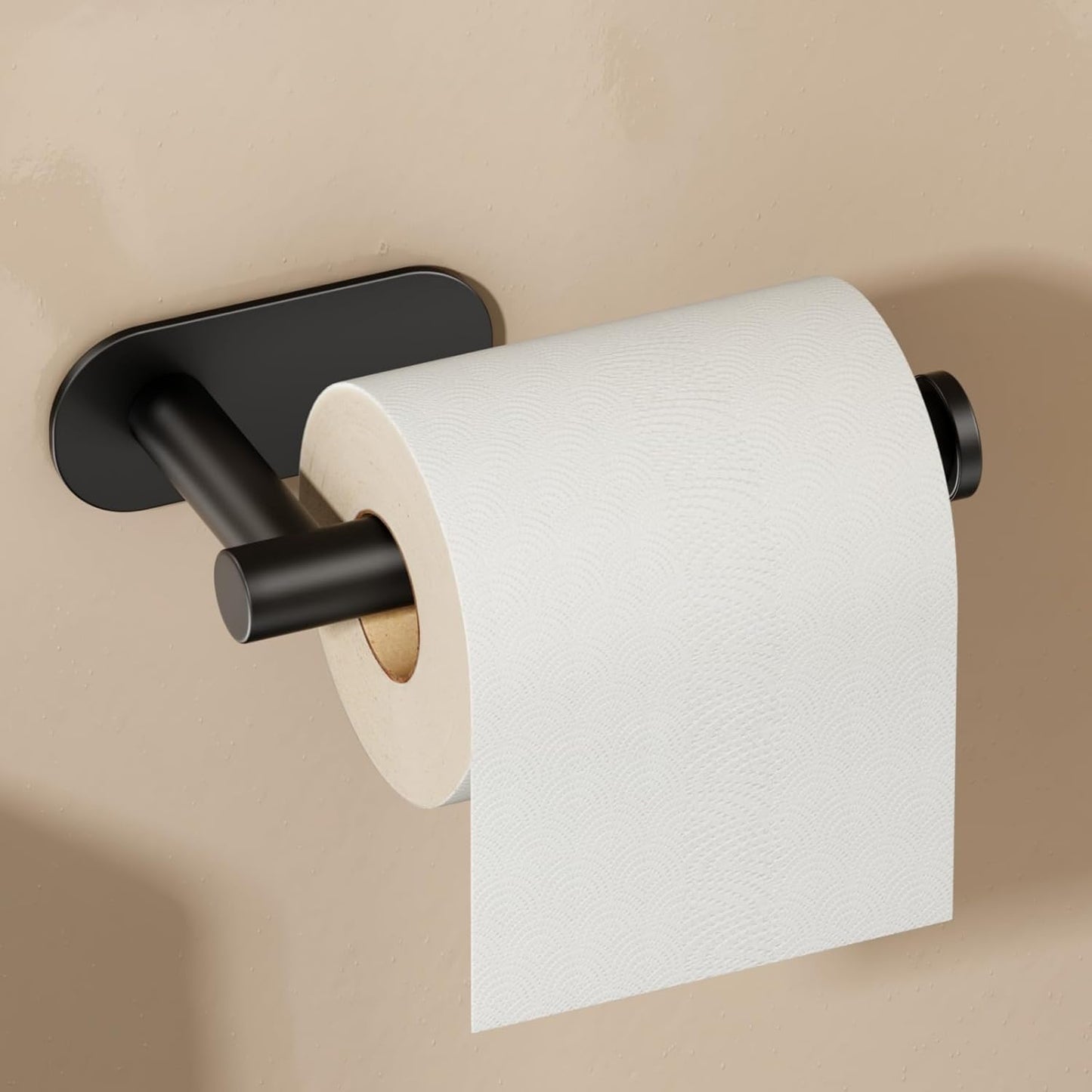 Voldra Toilet Paper Holder with Shelf, Flushable Wipes Dispenser for Bathroom, Adhesive Toilet Paper Roll Holder with Storage Wall Mount Stick On Bathroom Tissue Holder Front Flip Design (Matte Black)
