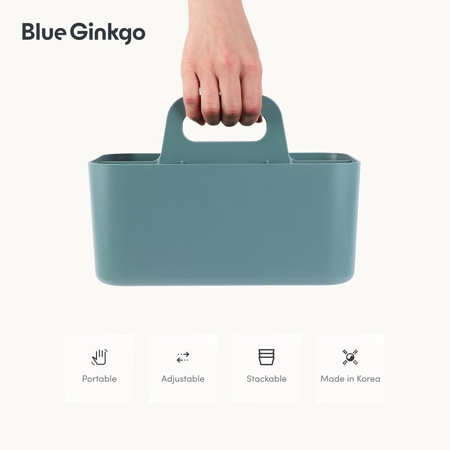 BLUE GINKGO Stackable Organizer Caddy, Rectangle, White, Made in Korea | Portable. Adjustable. Home, Office & School Storage.