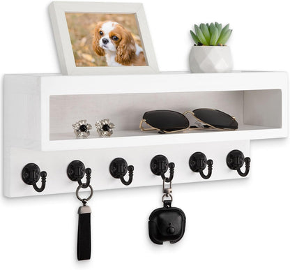 Key and Mail Holder Wall Mount with Long Storage Box and 6 Hooks | Key Holder For Coat, Dog Leash, Home Decor Rack, Entry Way Organizer