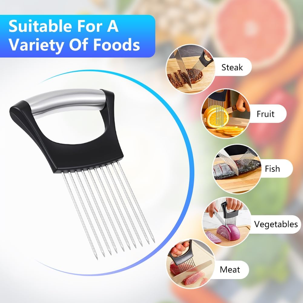 Stainless Steel Onion Holder for Slicing, Onion Slicer and Cutter, Kitchen Utensil for Onions, Tomatoes, Avocados, Eggs, Meat and Vegetables (4Pcs)