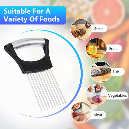 Stainless Steel Onion Holder for Slicing, Onion Slicer and Cutter, Kitchen Utensil for Onions, Tomatoes, Avocados, Eggs, Meat and Vegetables (4Pcs)