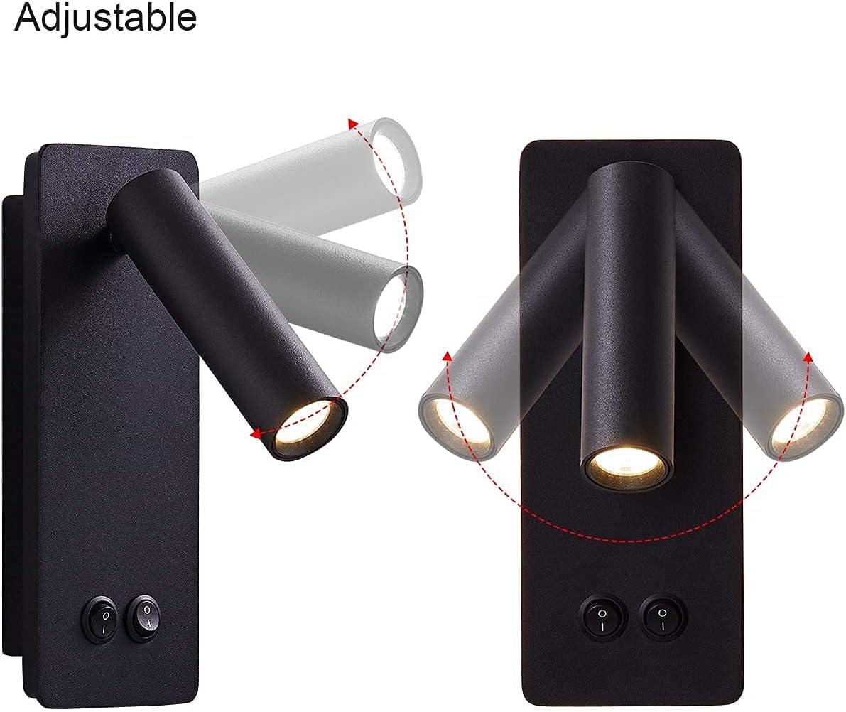 LED wall lamp and reading light two-in-one multifunctional wall sconces. LED Wall Lamp Plug in for Bedroom Bedside Wall Sconces Set of Two Black Reading Light 3W+6W Night Light 3000K(BLACK)