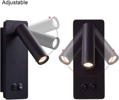 LED wall lamp and reading light two-in-one multifunctional wall sconces. LED Wall Lamp Plug in for Bedroom Bedside Wall Sconces Set of Two Black Reading Light 3W+6W Night Light 3000K(BLACK)