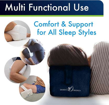 Sports Medica Doctor Developed Knee Pillow for Side Sleepers - Washable Cover Memory Foam Leg Pillow for Side Sleeping - Between Knee Hip Cushion