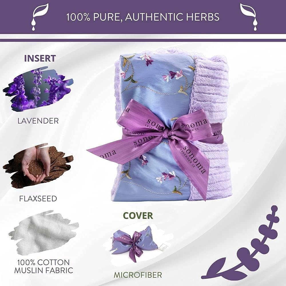 Sonoma Lavender Spa Heat Wrap for Neck, Shoulders and Lower Back, Microwaveable Lavender Aromatherapy Heating Pad, Removable and Washable Covers, Stress and Pain Relief (9" x 26", Lilac Dot)