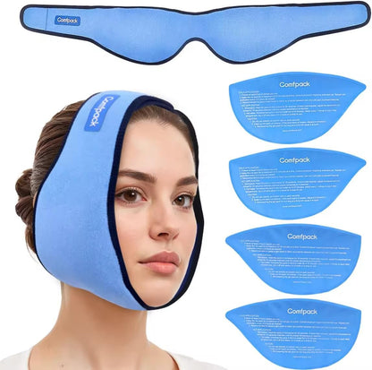 Comfpack Face Ice Pack Wrap for TMJ Relief with 4 Reusable Gel Packs | Hot Cold Therapy, Wisdom Teeth Ice Pack Head Wrap for Tooth Extraction & Teeth Removed, Oral Surgery, Cosmetic Injection